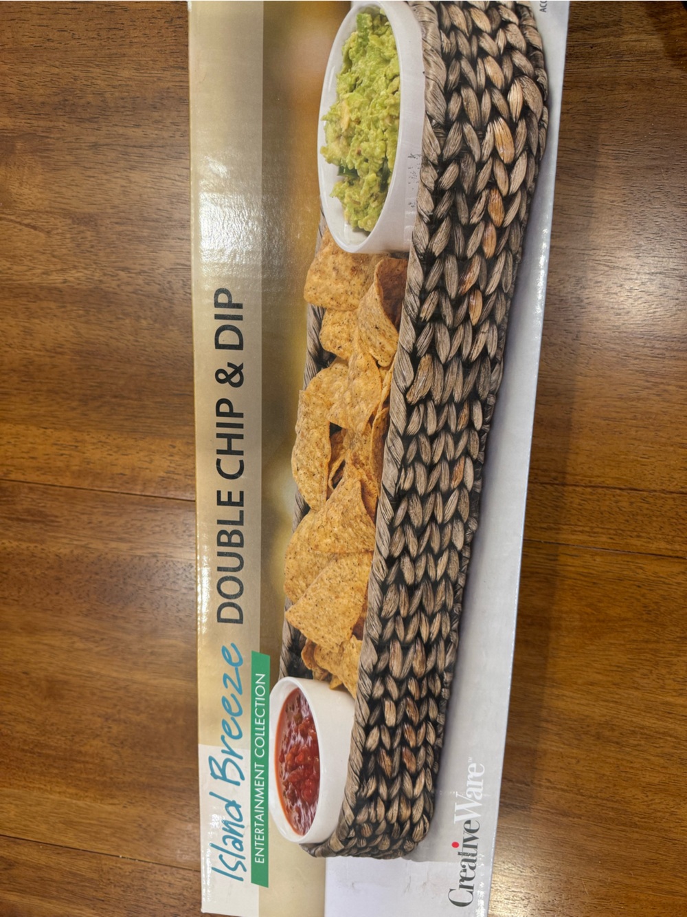 Brown Woven Double Chip & Dip Serving Tray